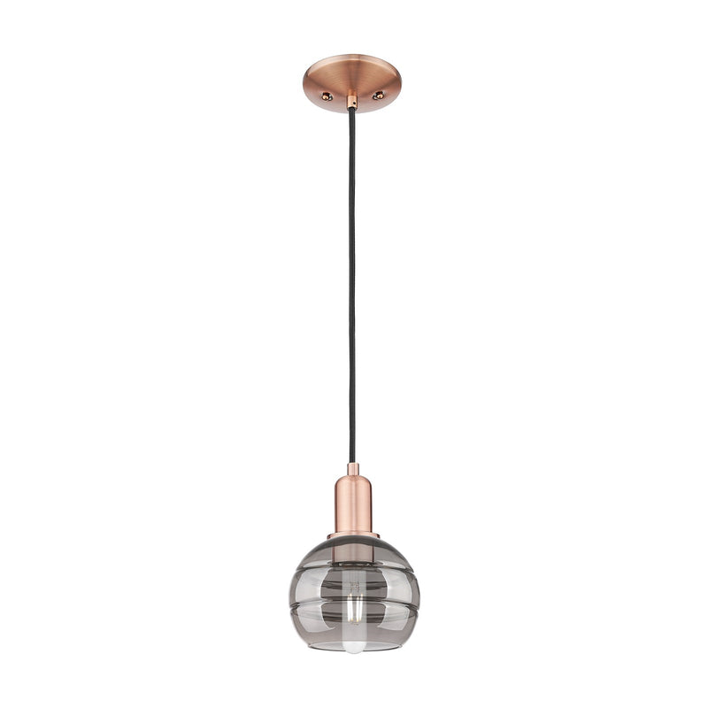 Innovations Rochester 6in 1-Light Mini Pendant | Industrial Antique Copper and Light Smoke Glass | Kitchen Island | 5.88 x 5.88 | Model 716-1P-AC-G556-6SM