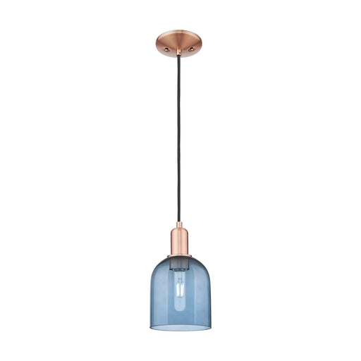 Innovations Bella 6in 1-Light Mini Pendant | Industrial Antique Copper Steel and Blue Glass | Kitchen Island & Dining Room | Model 716-1P-AC-G558-6BL