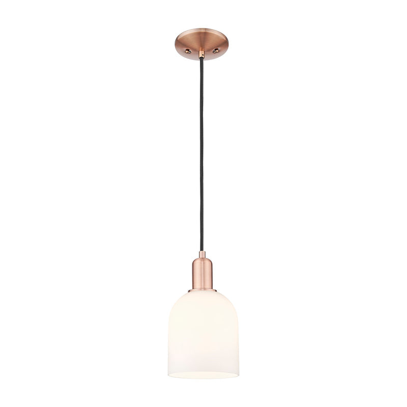 Innovations Bella 1-Light 5.5in Mini Pendant | Industrial Antique Copper Steel and White Glass | Kitchen Island & Dining Room | Model 716-1P-AC-G558-6GWH