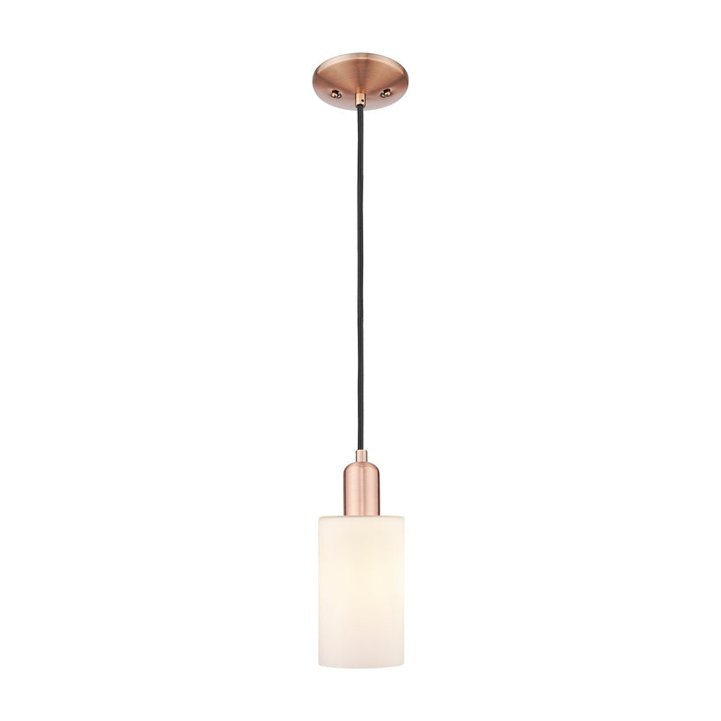 Innovations Clymer 4in 1-Light Mini Pendant | Industrial Antique Copper Steel and Matte White Glass | Kitchen Island & Dining Room | Model 716-1P-AC-G801