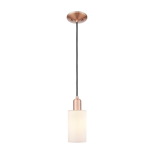Innovations Clymer 4in 1-Light Mini Pendant | Industrial Antique Copper Steel and Matte White Glass | Kitchen Island & Dining Room | Model 716-1P-AC-G801