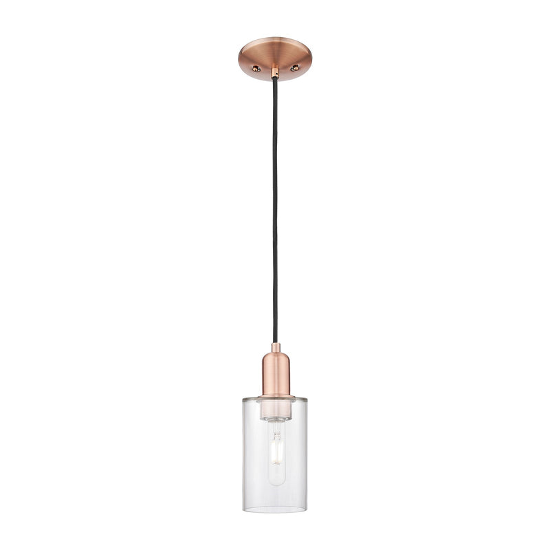 Innovations Clymer 4in 1-Light Mini Pendant | Industrial Antique Copper Steel and Clear Glass | Kitchen Island & Dining Room | 3.88 | Model 716-1P-AC-G802