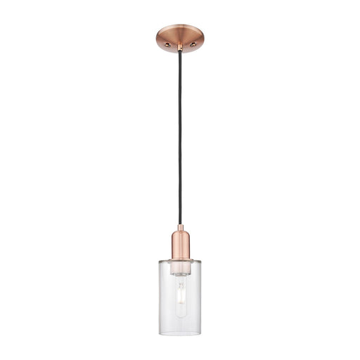 Innovations Clymer 4in 1-Light Mini Pendant | Industrial Antique Copper Steel and Clear Glass | Kitchen Island & Dining Room | 3.88 | Model 716-1P-AC-G802