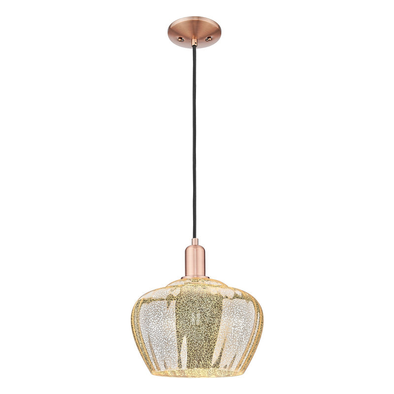 Innovations Fenton 11in 1-Light Mini Pendant | Industrial Antique Copper Steel and Mercury Ribbed Glass | Kitchen Island & Dining | Model 716-1P-AC-G96-L