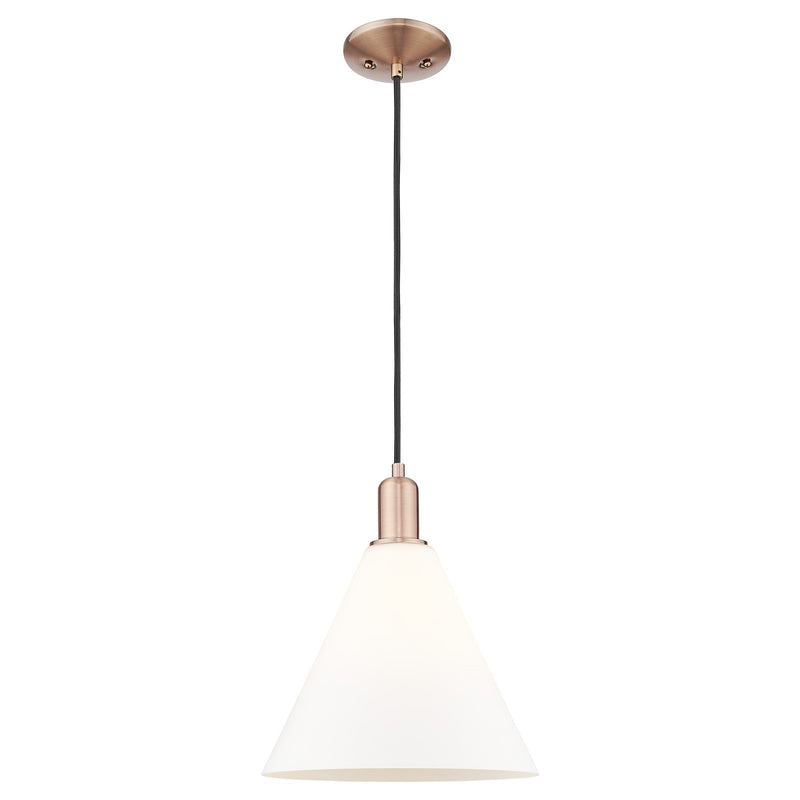 Innovations Berkshire Glass 12in 1-Light Mini Pendant | Industrial Antique Copper and Matte White Glass | Kitchen Island & | Model 716-1P-AC-GBC-121