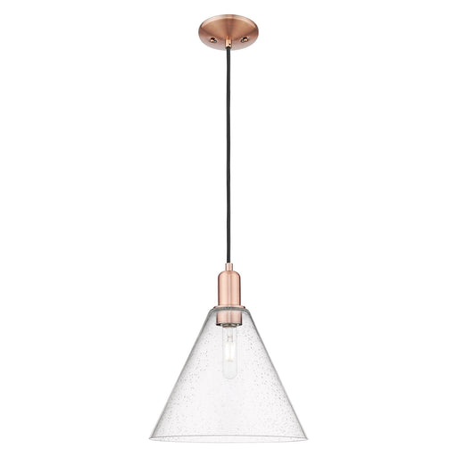 Innovations Berkshire Glass 12in 1-Light Mini Pendant | Industrial Antique Copper Steel and Seedy Glass | Kitchen Island & | Model 716-1P-AC-GBC-124