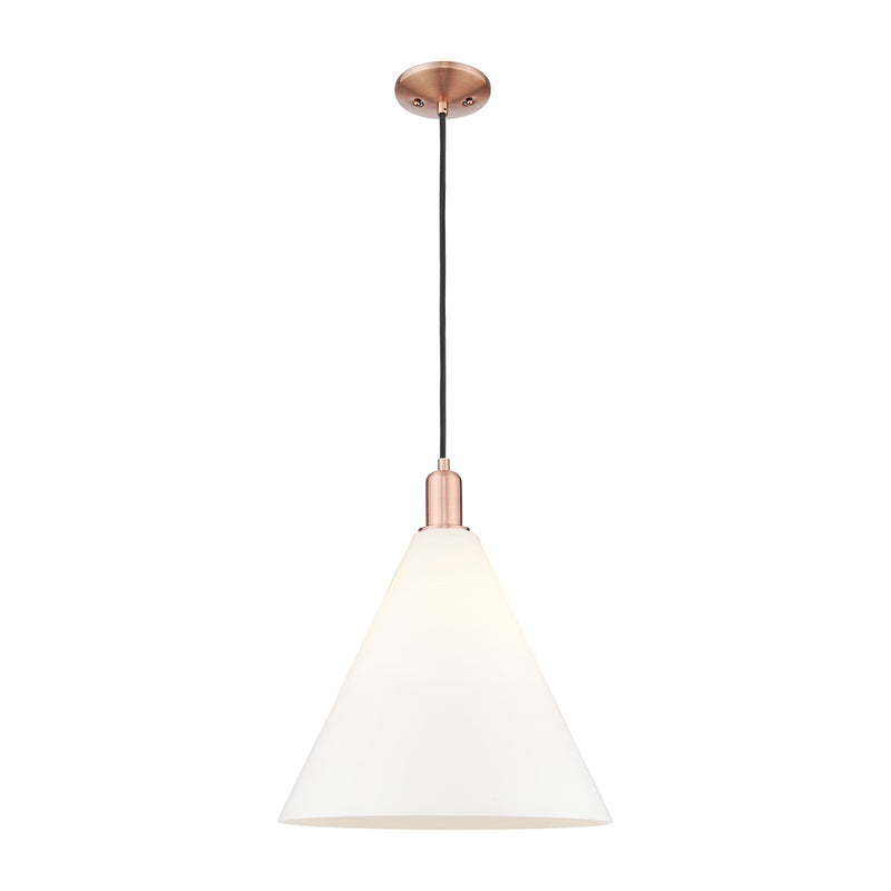 Innovations Berkshire Glass 16in 1-Light Mini Pendant | Industrial Antique Copper Steel and Matte White Glass | Kitchen Island & | Model 716-1P-AC-GBC-161