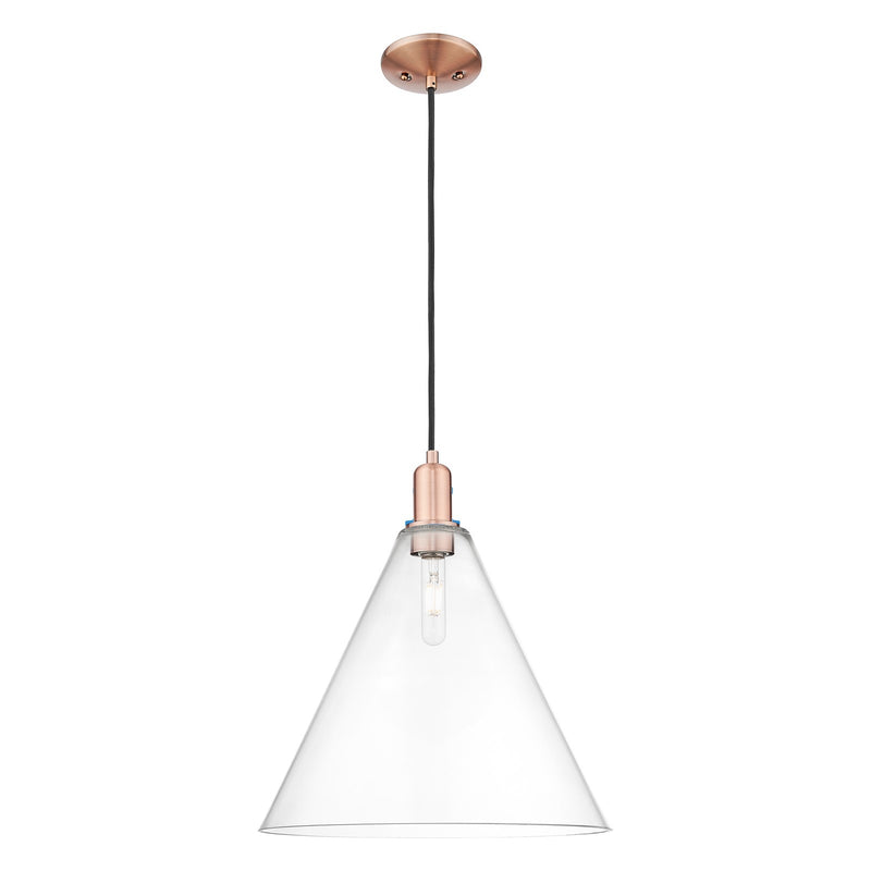 Innovations Berkshire Glass 16in 1-Light Mini Pendant | Industrial Antique Copper and Clear Glass | Kitchen Island & Dining Room | Model 716-1P-AC-GBC-162