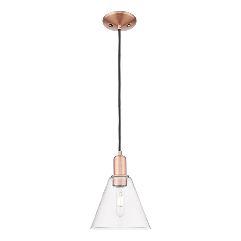 Innovations Berkshire Glass 8in 1-Light Mini Pendant | Industrial Antique Copper Steel and Clear Glass | Kitchen Island & Dining | Model 716-1P-AC-GBC-82