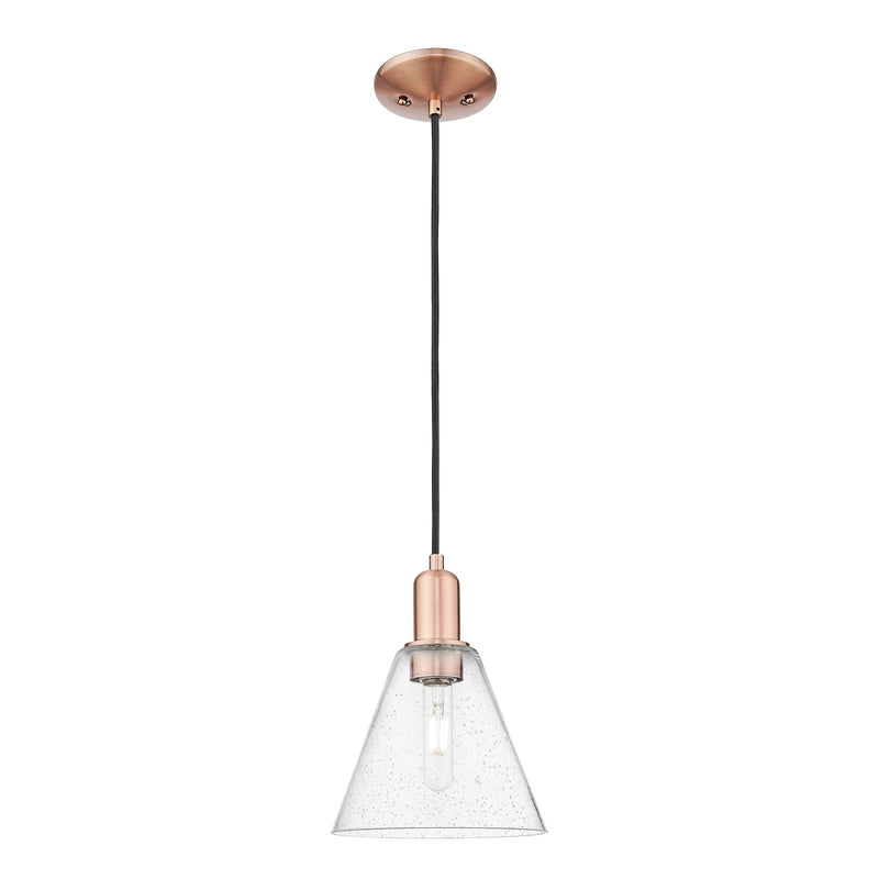 Innovations Berkshire Glass 8in 1-Light Mini Pendant | Industrial Antique Copper Steel and Seedy Glass | Kitchen Island & Dining | Model 716-1P-AC-GBC-84
