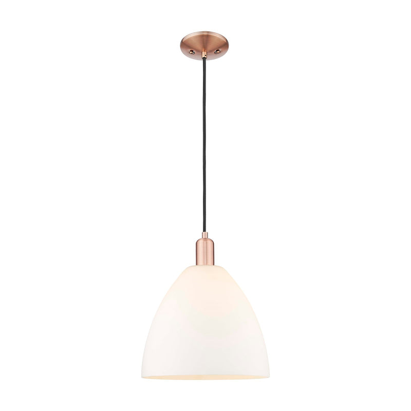 Innovations Bristol 12in 1-Light Mini Pendant | Industrial Antique Copper and Matte White Glass | Kitchen Island | 12 x 12 x | Model 716-1P-AC-GBD-121
