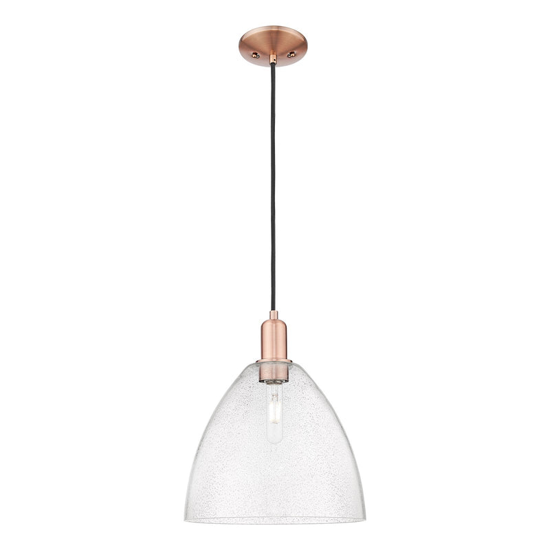 Innovations Bristol 12in 1-Light Mini Pendant | Industrial Antique Copper Steel and Seedy Glass | Kitchen Island & Dining Room | Model 716-1P-AC-GBD-124