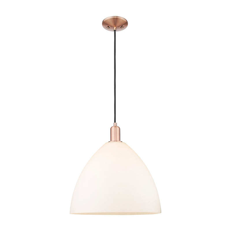 Innovations Bristol 16in 1-Light Mini Pendant | Industrial Antique Copper and Matte White Glass | Kitchen Island & Dining Room | Model 716-1P-AC-GBD-161