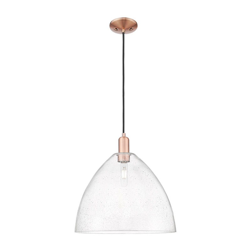Innovations Bristol 16in 1-Light Mini Pendant | Industrial Antique Copper Steel and Seedy Glass | Damp Rated Kitchen Island | 16 | Model 716-1P-AC-GBD-164