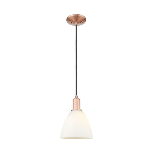 Innovations Bristol 8in 1-Light Mini Pendant | Industrial Antique Copper Steel and Matte White Glass | Kitchen Island & Dining | Model 716-1P-AC-GBD-751