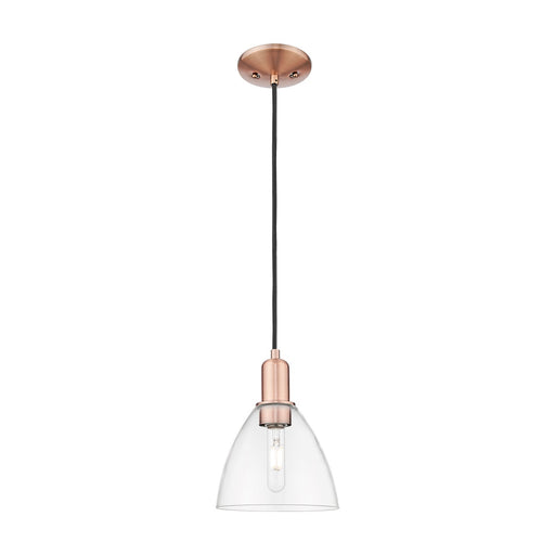 Innovations Bristol 8in 1-Light Mini Pendant | Industrial Antique Copper Steel and Clear Glass | Kitchen Island & Dining Room | Model 716-1P-AC-GBD-752