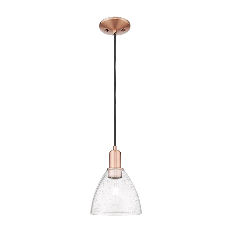 Innovations Bristol 8in 1-Light Mini Pendant | Industrial Antique Copper Steel and Seedy Glass | Kitchen Island & Dining Room | Model 716-1P-AC-GBD-754