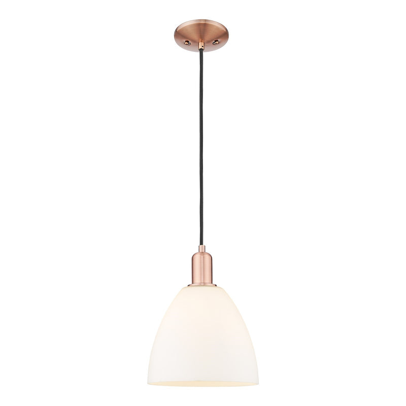 Innovations Bristol 9in 1-Light Mini Pendant | Industrial Antique Copper and Matte White Glass | Kitchen Island & Dining Room | 9 | Model 716-1P-AC-GBD-91