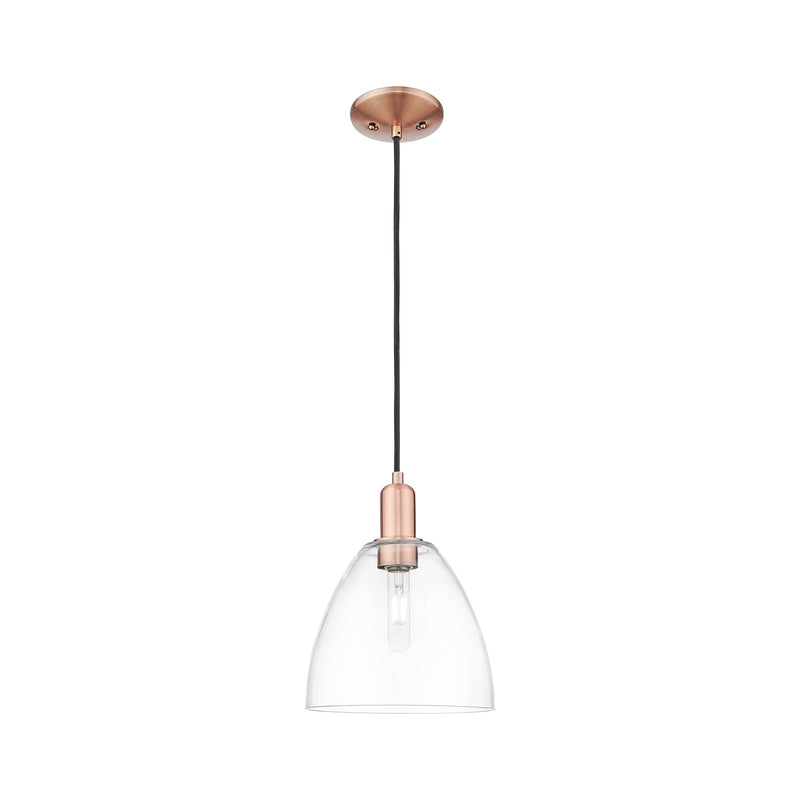 Innovations Bristol 9in 1-Light Mini Pendant | Industrial Antique Copper Steel and Clear Glass | Kitchen Island & Dining Room | 9 | Model 716-1P-AC-GBD-92