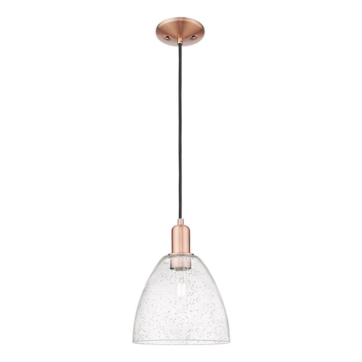 Innovations Bristol 9in 1-Light Mini Pendant | Industrial Antique Copper Steel and Seedy Glass | Kitchen Island & Dining Room | 9 | Model 716-1P-AC-GBD-94