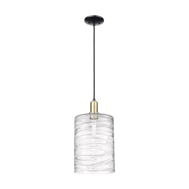 Innovations Cobbleskill 9in 1-Light Mini Pendant | Industrial Black Antique Brass Steel and Deco Swirl Clear Glass | Kitchen | Model 716-1P-BAB-G1113-L