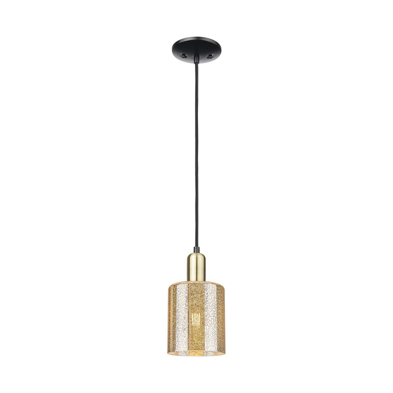 Innovations Cobbleskill 5in 1-Light Mini Pendant | Industrial Black Antique Brass Steel and Mercury Glass | Kitchen Island & | Model 716-1P-BAB-G116