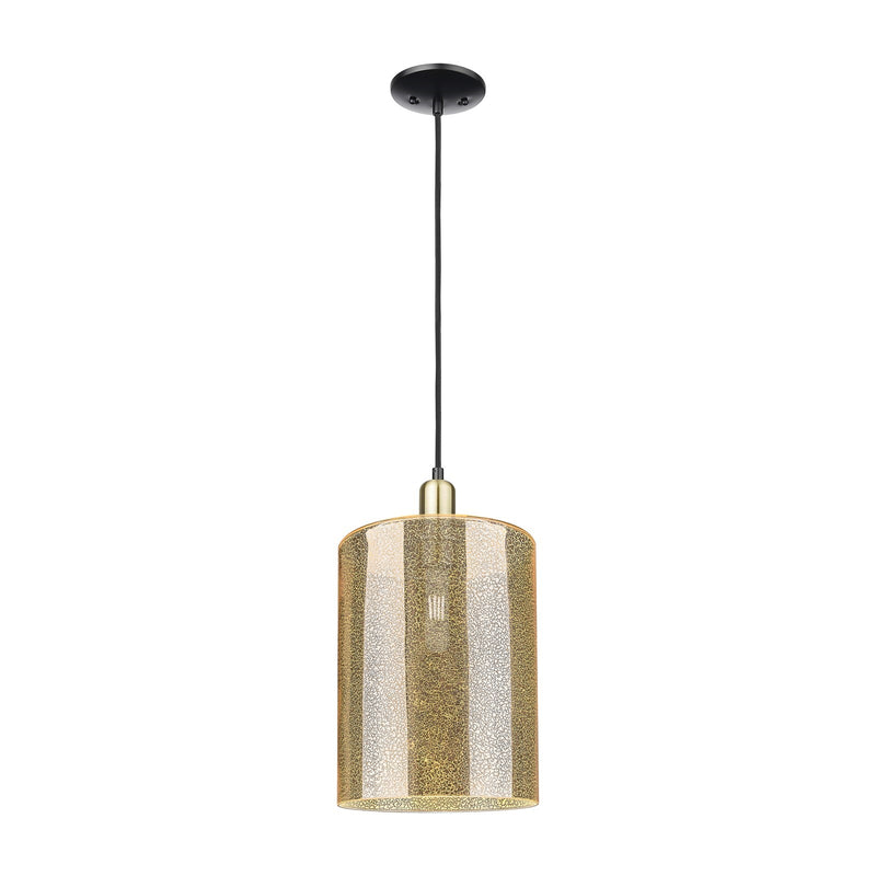 Innovations Cobbleskill 9in 1-Light Mini Pendant | Industrial Black Antique Brass Steel and Mercury Glass | Kitchen Island & | Model 716-1P-BAB-G116-L