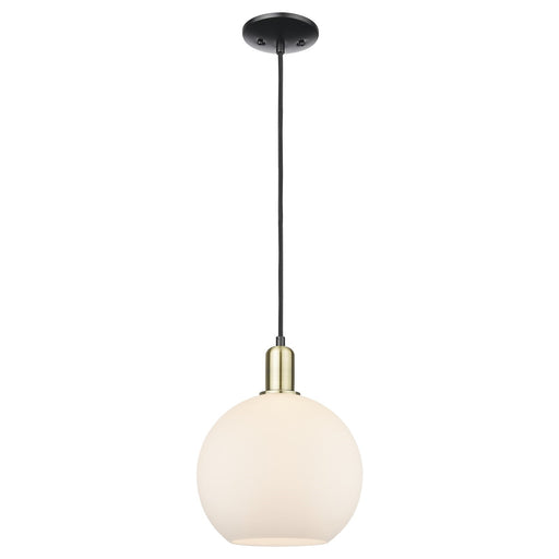 Innovations Athens 10in 1-Light Mini Pendant | Industrial Black Antique Brass and Matte White Glass | Kitchen Island & Dining | Model 716-1P-BAB-G121-10