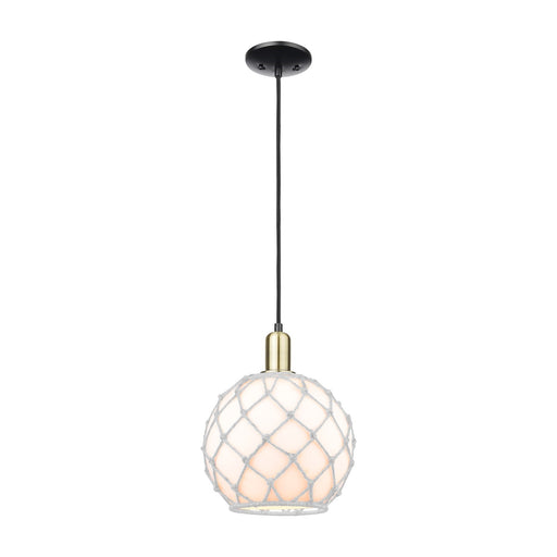 Innovations Farmhouse Rope 10in 1-Light Mini Pendant | Industrial Black Antique Brass and White Glass with Rope | Kitchen | Model 716-1P-BAB-G121-10RW