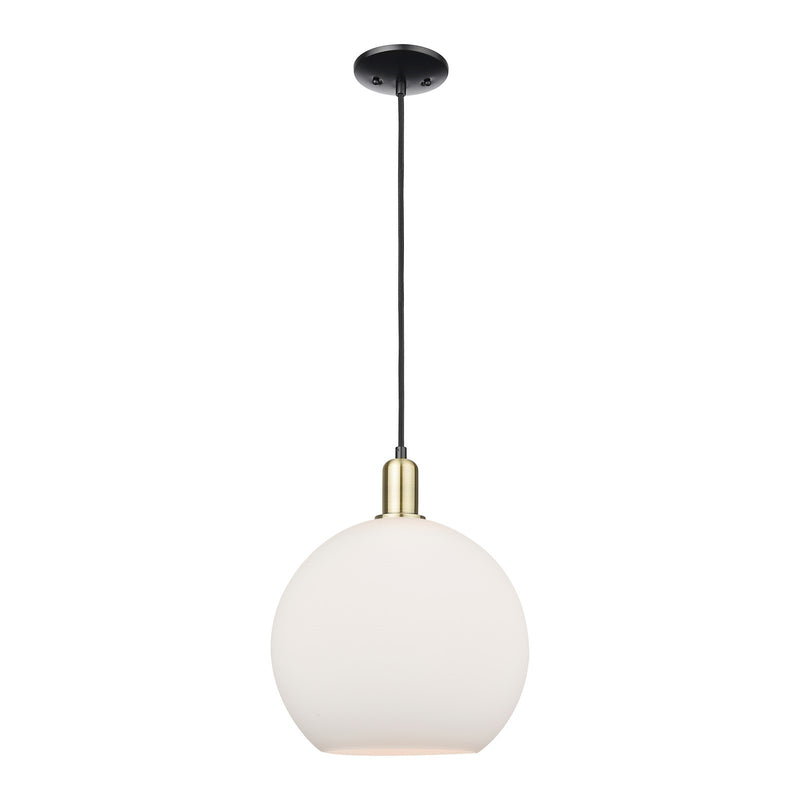 Innovations Athens 12in 1-Light Mini Pendant | Industrial Black Antique Brass Steel and Matte White Glass | Kitchen Island & | Model 716-1P-BAB-G121-12