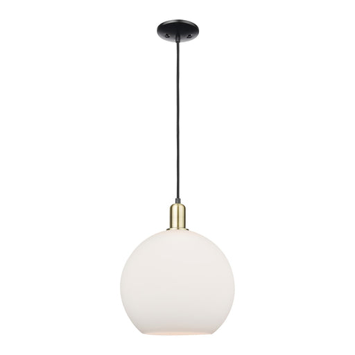 Innovations Athens 12in 1-Light Mini Pendant | Industrial Black Antique Brass Steel and Matte White Glass | Kitchen Island & | Model 716-1P-BAB-G121-12