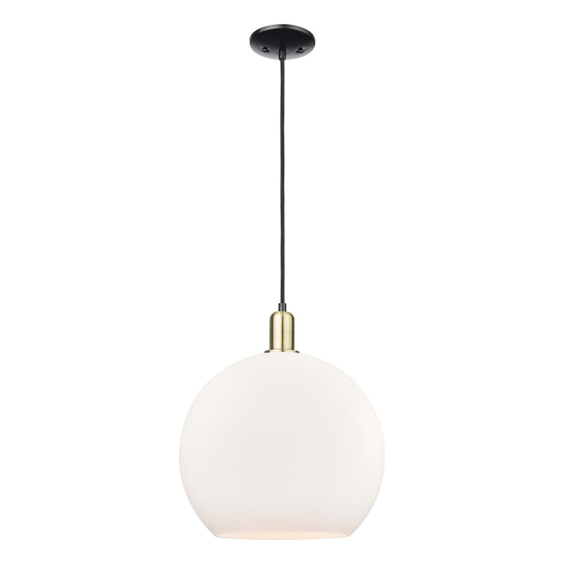 Innovations Athens 14in 1-Light Mini Pendant | Industrial Black Antique Brass Steel and Matte White Glass | Kitchen Island & | Model 716-1P-BAB-G121-14