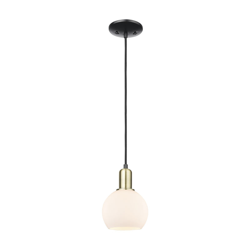 Innovations Athens 6in 1-Light Mini Pendant | Industrial Black Antique Brass and Matte White Glass | Kitchen Island & Dining | Model 716-1P-BAB-G121-6