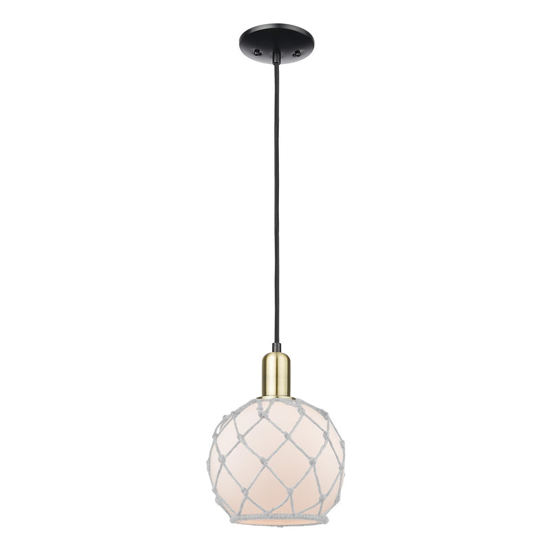 Innovations Farmhouse Rope 8in 1-Light Mini Pendant | Industrial Black Antique Brass and White Frosted Glass with Rope | Model 716-1P-BAB-G121-8RW