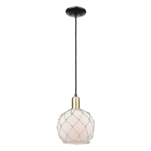 Innovations Farmhouse Rope 8in 1-Light Mini Pendant | Industrial Black Antique Brass and White Frosted Glass with Rope | Model 716-1P-BAB-G121-8RW