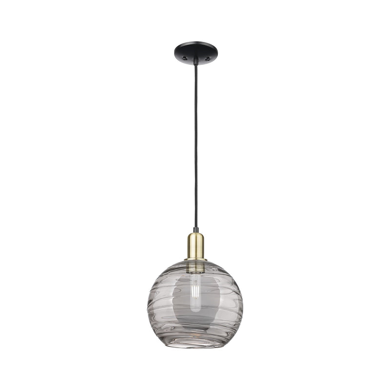 Innovations Athens Deco Swirl 10in 1-Light Mini Pendant | Industrial Black Antique Brass and Light Smoke Glass | Kitchen | Model 716-1P-BAB-G1213-10SM