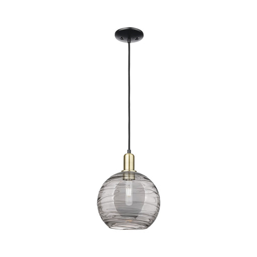 Innovations Athens Deco Swirl 10in 1-Light Mini Pendant | Industrial Black Antique Brass and Light Smoke Glass | Kitchen | Model 716-1P-BAB-G1213-10SM