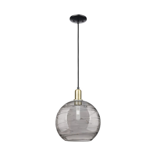 Innovations Athens Deco Swirl 12in 1-Light Mini Pendant | Industrial Black Antique Brass Steel and Clear Deco Swirl Glass | Model 716-1P-BAB-G1213-12CL