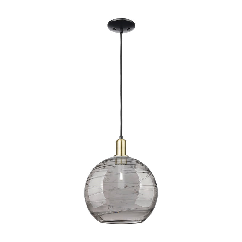 Innovations Athens Deco Swirl 12in 1-Light Mini Pendant | Industrial Black Antique Brass and Light Smoke Glass | Kitchen | Model 716-1P-BAB-G1213-12SM