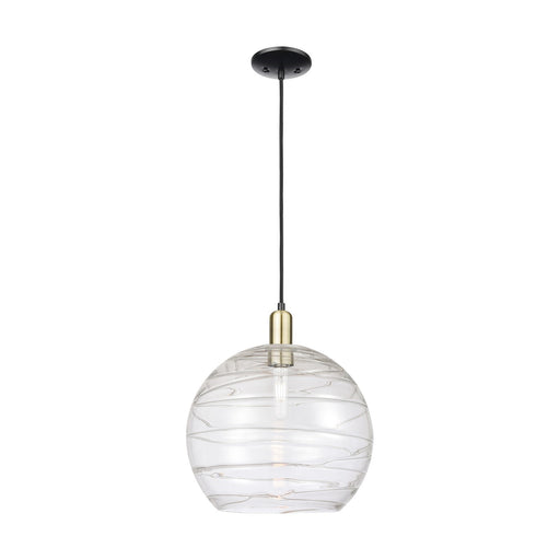 Innovations Athens Deco Swirl 14in 1-Light Mini Pendant | Industrial Black Antique Brass Steel and Clear Deco Swirl Glass | Model 716-1P-BAB-G1213-14CL