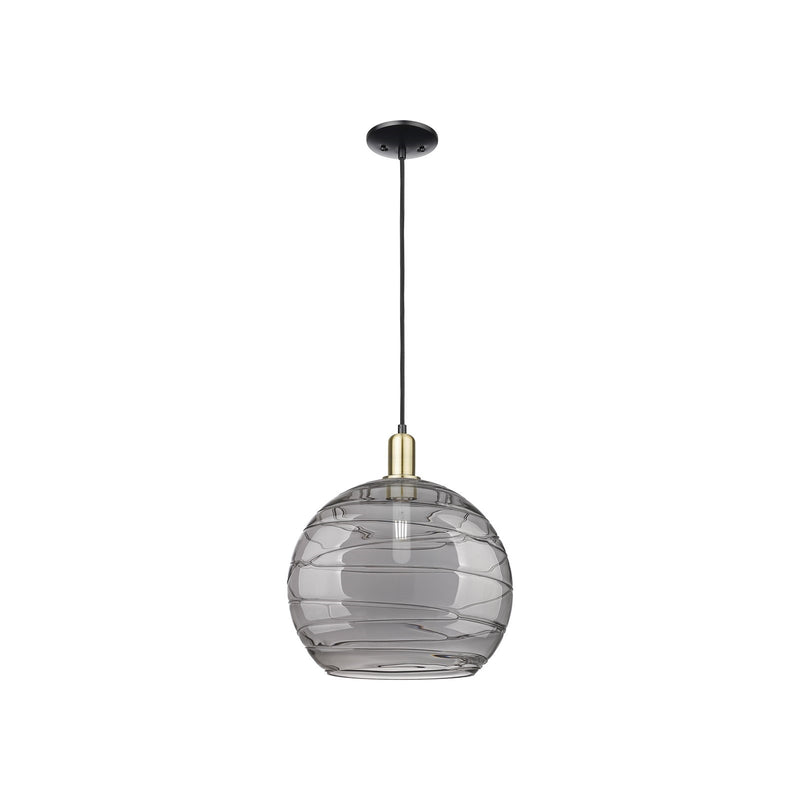 Innovations Athens Deco Swirl 14in 1-Light Mini Pendant | Industrial Black Antique Brass and Light Smoke Glass | Kitchen | Model 716-1P-BAB-G1213-14SM