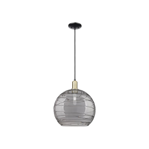 Innovations Athens Deco Swirl 14in 1-Light Mini Pendant | Industrial Black Antique Brass and Light Smoke Glass | Kitchen | Model 716-1P-BAB-G1213-14SM