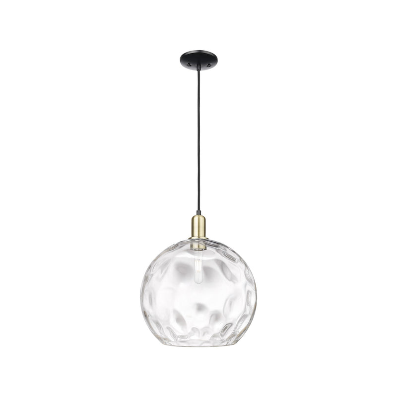 Innovations Athens Water Glass 13in 1-Light Mini Pendant | Industrial Black Antique Brass and Clear Glass | Kitchen Island & | Model 716-1P-BAB-G1215-14