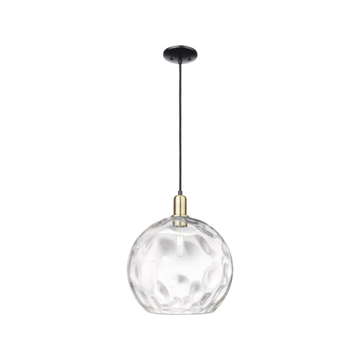 Innovations Athens Water Glass 13in 1-Light Mini Pendant | Industrial Black Antique Brass and Clear Glass | Kitchen Island & | Model 716-1P-BAB-G1215-14