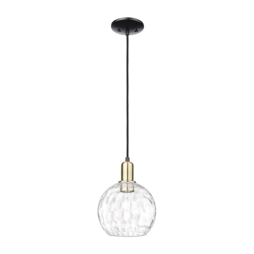 Innovations Athens Water Glass 8in 1-Light Mini Pendant | Industrial Black Antique Brass and Clear Glass | Kitchen Island & | Model 716-1P-BAB-G1215-8
