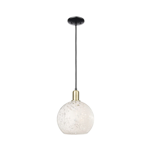 Innovations Lighting Arcadia 10in 1-Light Mini Pendant | Industrial Black Antique Brass and White Mouchette Glass | Kitchen | Model 716-1P-BAB-G1216-10WM