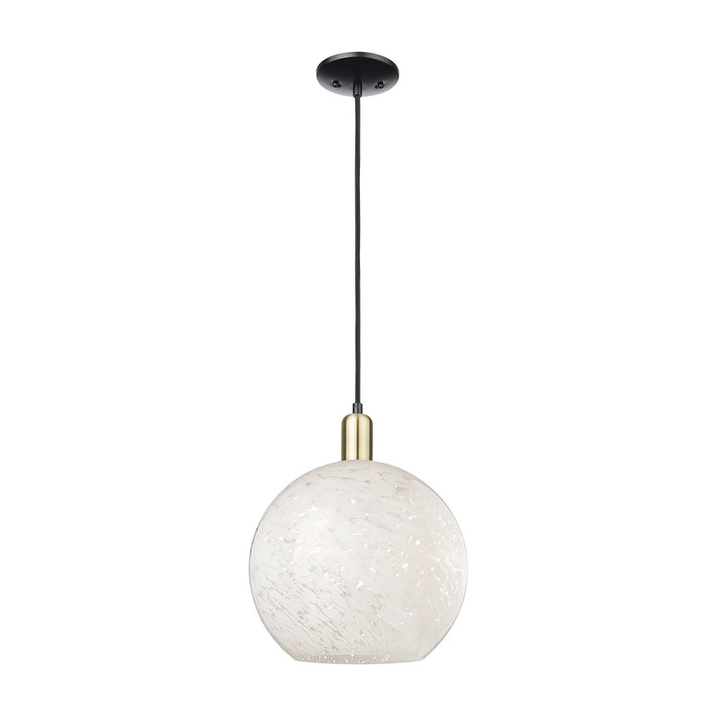 Innovations White Mouchette 12in 1-Light Mini Pendant | Industrial Black Antique Brass and White Glass | Kitchen Island & | Model 716-1P-BAB-G1216-12WM