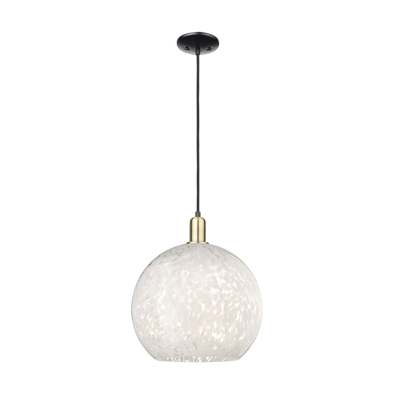 Innovations Lighting Arcadia 14in 1-Light Mini Pendant | Industrial Black Antique Brass Steel and White Mouchette Glass | Model 716-1P-BAB-G1216-14WM