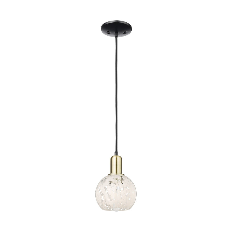 Innovations Lighting Arcadia 6in 1-Light Mini Pendant | Industrial Black Antique Brass and White Mouchette Glass | Kitchen | Model 716-1P-BAB-G1216-6WM
