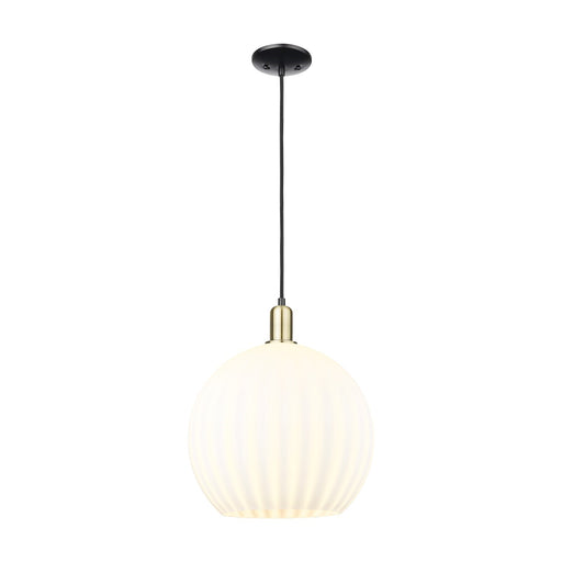 Innovations Lighting Arcadia 14in 1-Light Mini Pendant | Industrial Black Antique Brass Steel and White Venetian Glass | Model 716-1P-BAB-G1217-14WV
